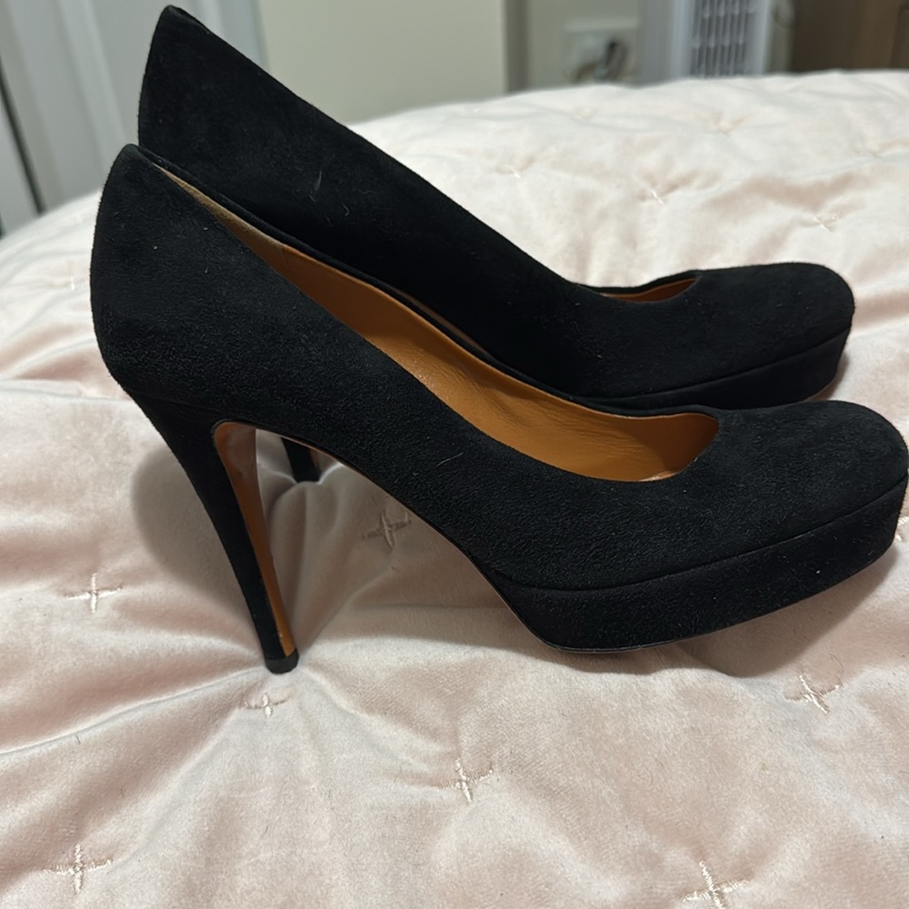Authentic GUCCI black suede round toe platform heels shoes pumps size 6 36 - Picture 4 of 12